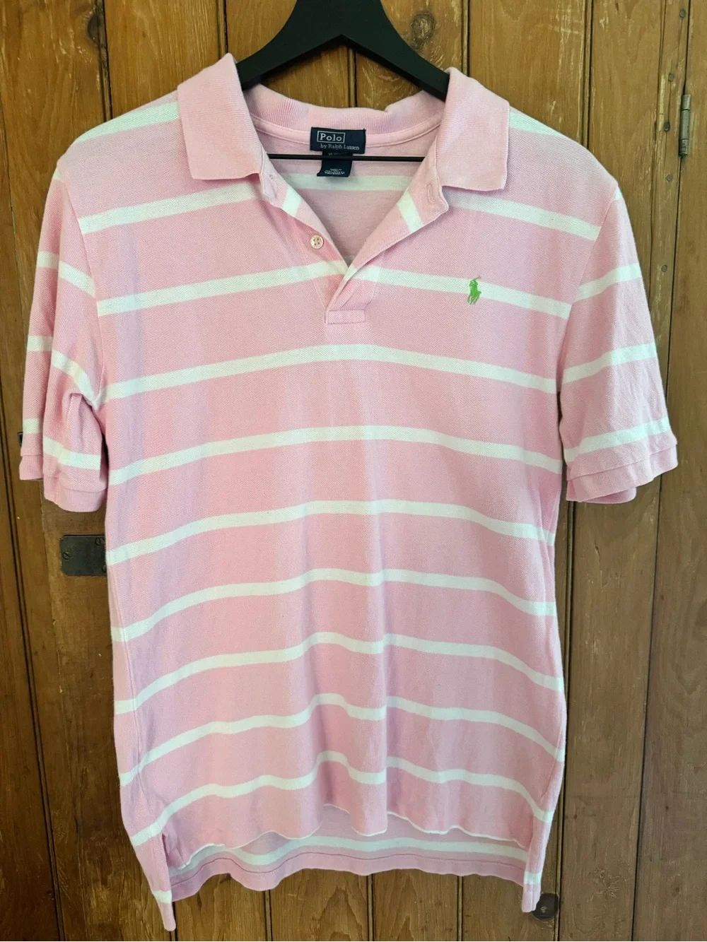 Polo Ralph Lauren Boys XL 18-20 Pink White Striped Polo Shirt